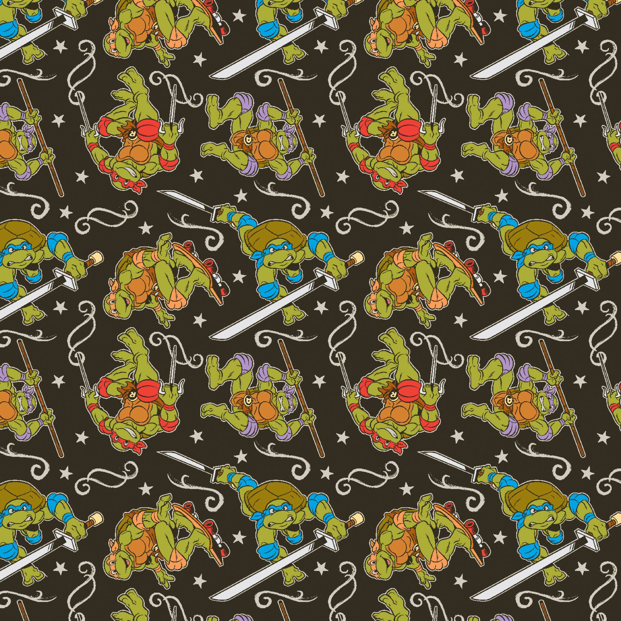 Nickelodeon TMNT Green & Black Turtle Action Cotton Fabric
